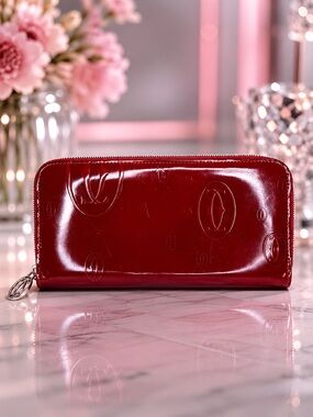Cartier Red Patent Leather Zip Wallet – Collectible | Like New